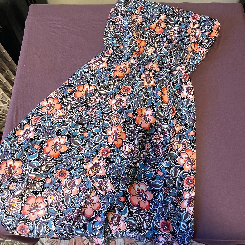 Express High/Low Strapless Floral Dress Blue/Orange- Size XS/S